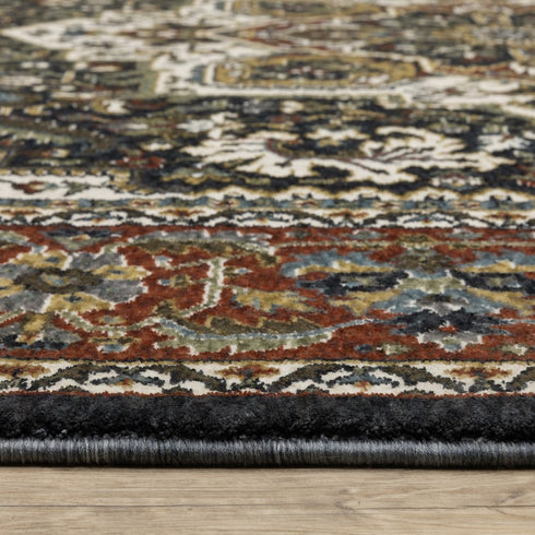 8' X 11' Navy Blue Medallion Area Rug With Fringe