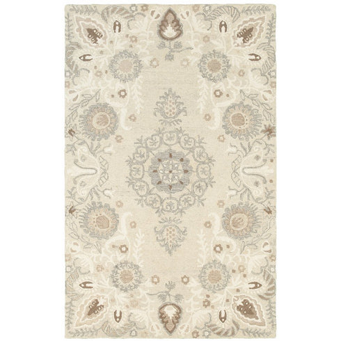 8' X 10' Sand Wool Floral Hand Tufted Area Rug