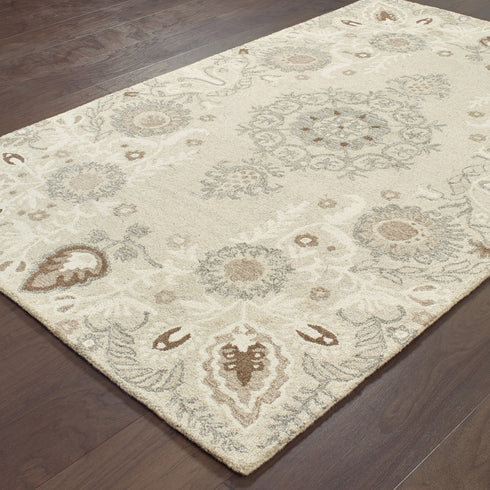8' X 10' Sand Wool Floral Hand Tufted Area Rug