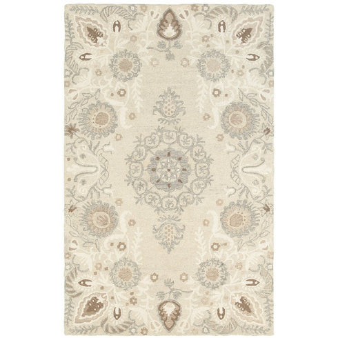 8' X 10' Sand Wool Floral Hand Tufted Area Rug