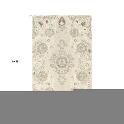 8' X 10' Sand Wool Floral Hand Tufted Area Rug