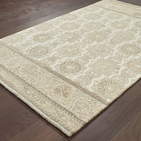 8' X 10' Sand Wool Floral Hand Tufted Area Rug