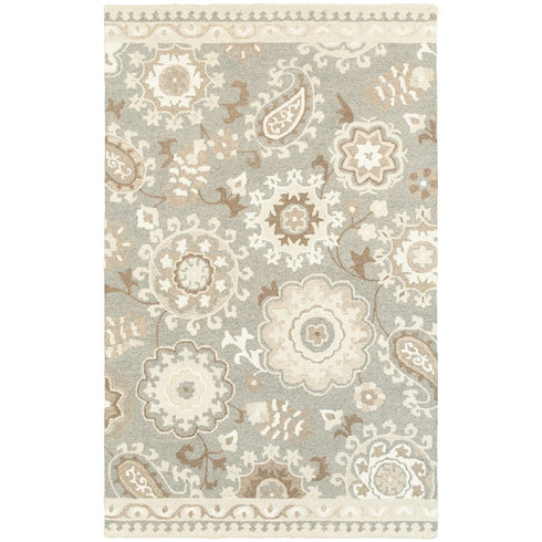 8' X 10' Gray And Sand Wool Floral Hand Tufted Area Rug