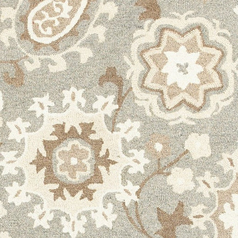 8' X 10' Gray And Sand Wool Floral Hand Tufted Area Rug