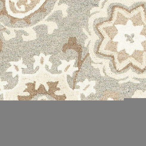 8' X 10' Gray And Sand Wool Floral Hand Tufted Area Rug