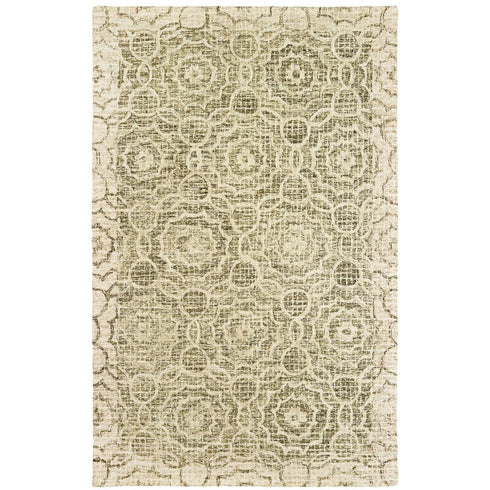 8' X 10' Green And Ivory Wool Geometric Hand Tufted Area Rug