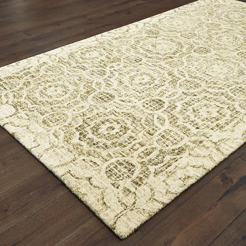 8' X 10' Green And Ivory Wool Geometric Hand Tufted Area Rug