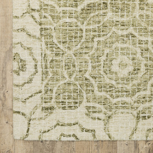 8' X 10' Green And Ivory Wool Geometric Hand Tufted Area Rug