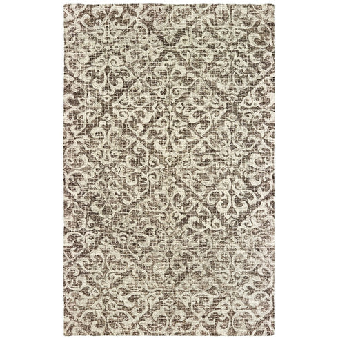 8' X 10' Brown And Ivory Wool Floral Hand Tufted Area Rug