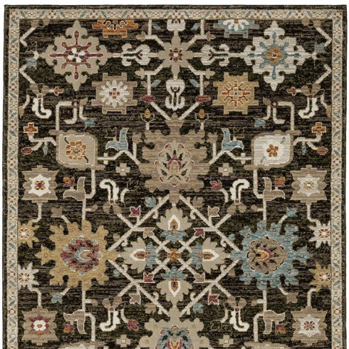 8' Brown Gray And Tan Oriental Runner Rug