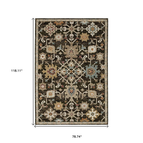 8' Brown Gray And Tan Oriental Runner Rug