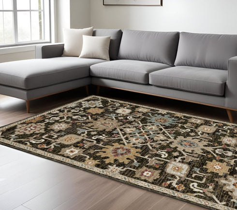8' Brown Gray And Tan Oriental Runner Rug