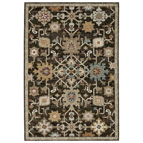 8' Brown Gray And Tan Oriental Runner Rug