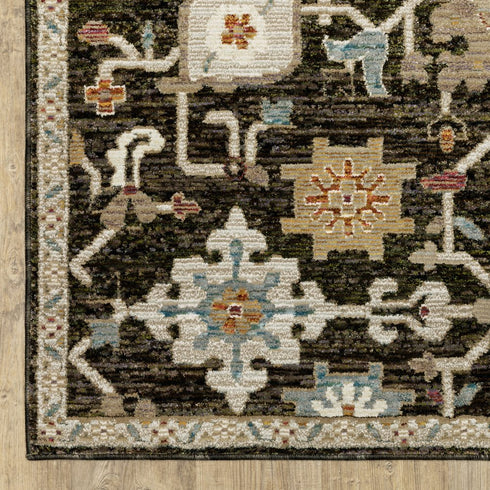 8' Brown Gray And Tan Oriental Runner Rug