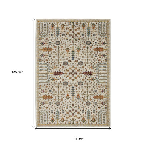 8' X 11' Ivory And Gold Oriental Area Rug