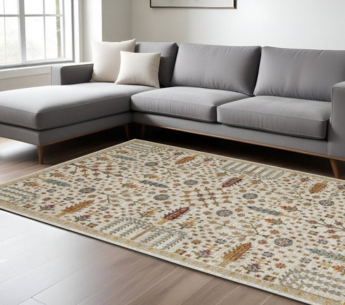 8' X 11' Ivory And Gold Oriental Area Rug