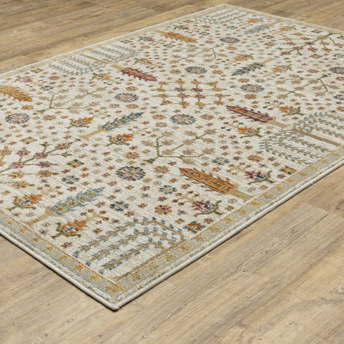 8' X 11' Ivory And Gold Oriental Area Rug