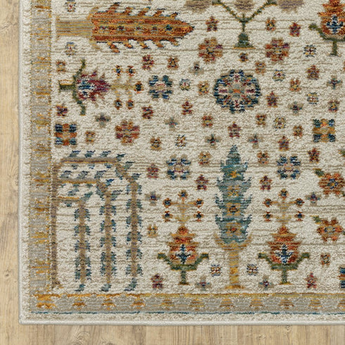 8' X 11' Ivory And Gold Oriental Area Rug