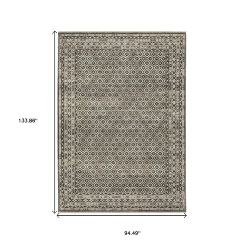 8' X 11' Gray And Beige Diamond Area Rug With Fringe