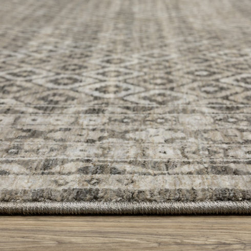 8' X 11' Gray And Beige Diamond Area Rug With Fringe