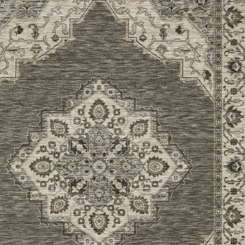 8' X 11' Gray And Beige Medallion Area Rug With Fringe