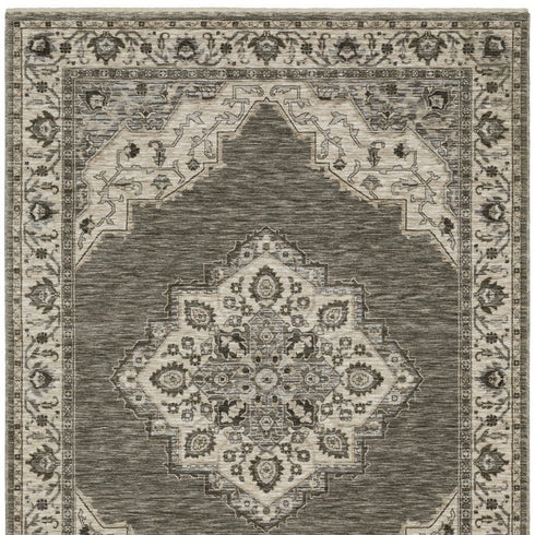 8' X 11' Gray And Beige Medallion Area Rug With Fringe