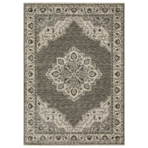 8' X 11' Gray And Beige Medallion Area Rug With Fringe
