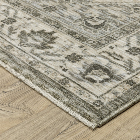 8' X 11' Gray And Beige Medallion Area Rug With Fringe