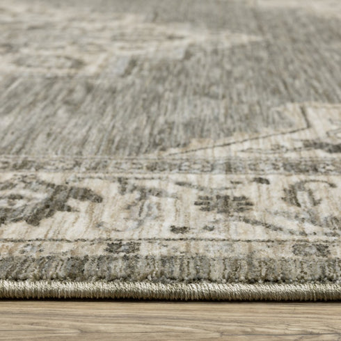8' X 11' Gray And Beige Medallion Area Rug With Fringe
