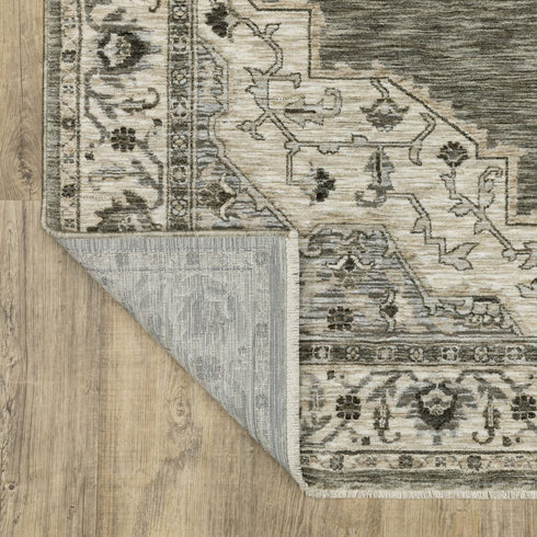 8' X 11' Gray And Beige Medallion Area Rug With Fringe