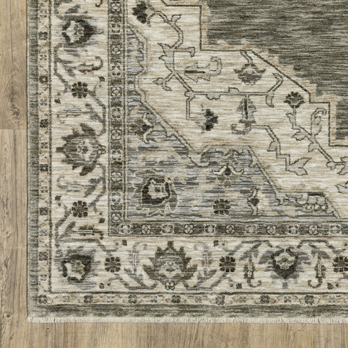 8' X 11' Gray And Beige Medallion Area Rug With Fringe