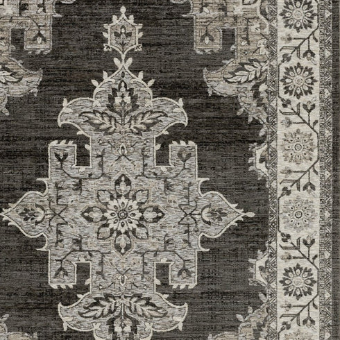 8' X 11' Gray And Beige Medallion Area Rug With Fringe