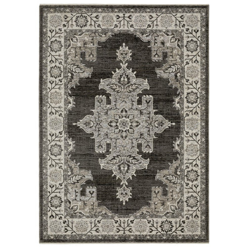 8' X 11' Gray And Beige Medallion Area Rug With Fringe