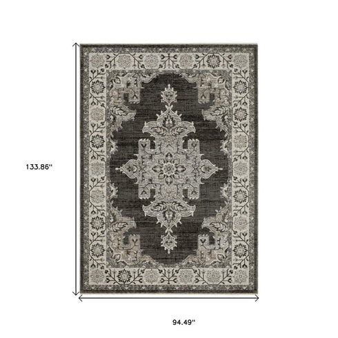 8' X 11' Gray And Beige Medallion Area Rug With Fringe