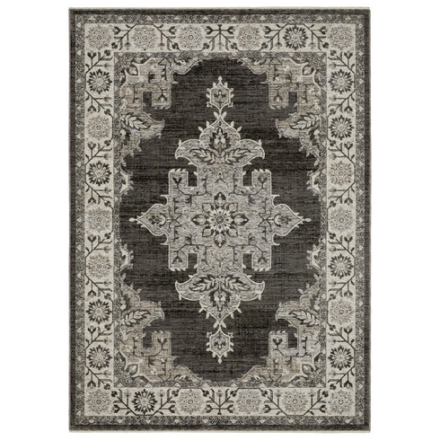 8' X 11' Gray And Beige Medallion Area Rug With Fringe