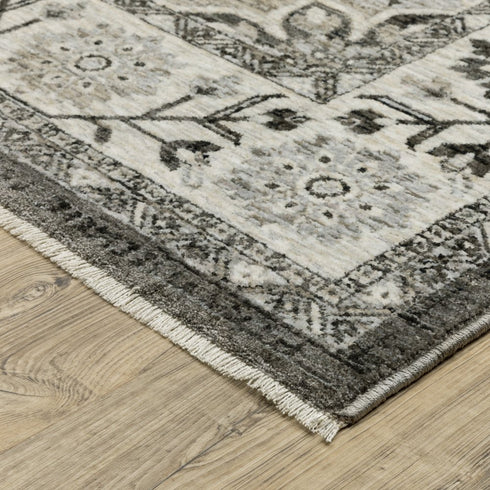 8' X 11' Gray And Beige Medallion Area Rug With Fringe