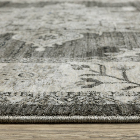 8' X 11' Gray And Beige Medallion Area Rug With Fringe
