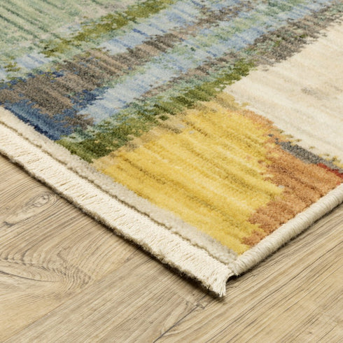 8' X 11' Pink Red And Yellow Abstract Area Rug With Fringe