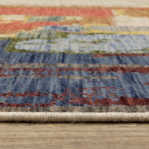 8' X 11' Pink Red And Yellow Abstract Area Rug With Fringe