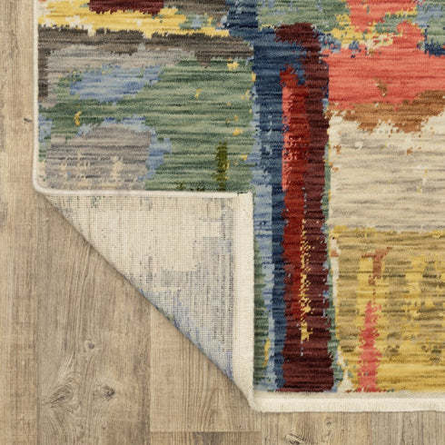 8' X 11' Pink Red And Yellow Abstract Area Rug With Fringe