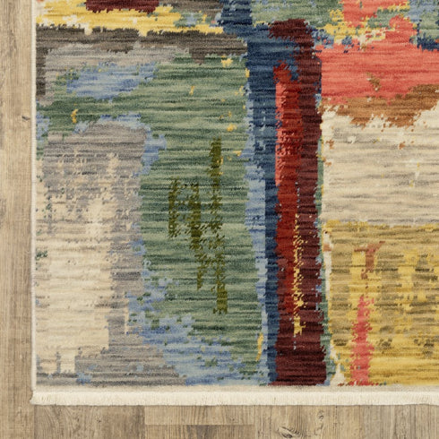 8' X 11' Pink Red And Yellow Abstract Area Rug With Fringe