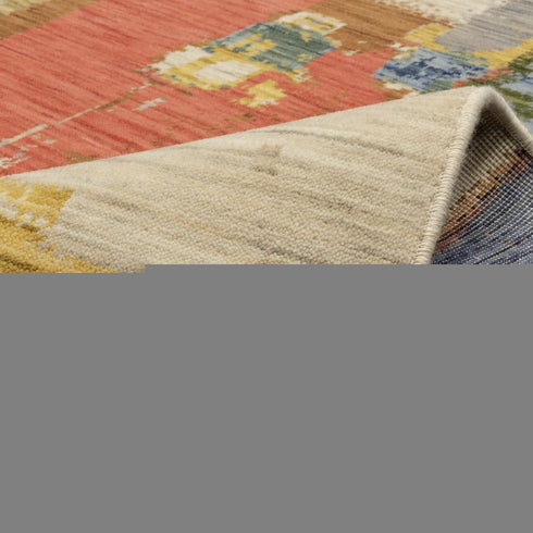 8' X 11' Pink Red And Yellow Abstract Area Rug With Fringe