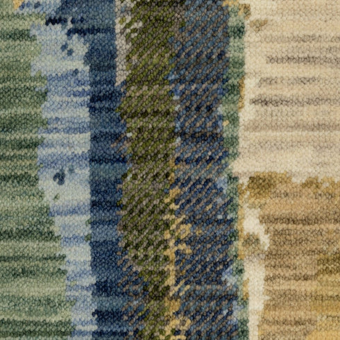 8' X 11' Blue Green And Beige Abstract Area Rug With Fringe