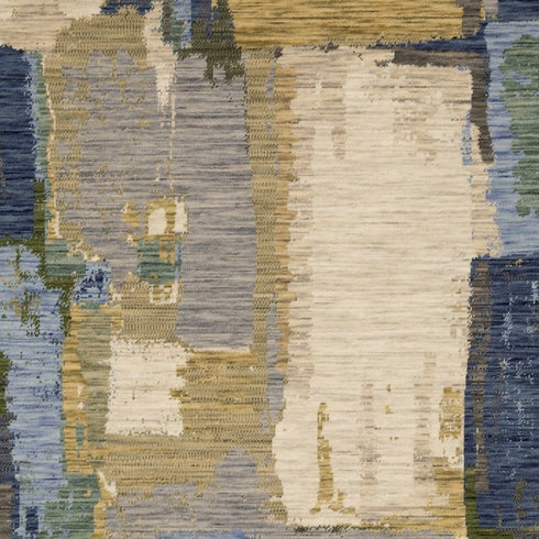8' X 11' Blue Green And Beige Abstract Area Rug With Fringe