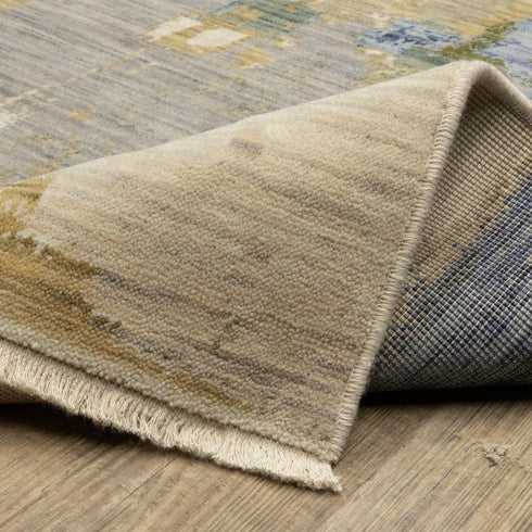8' X 11' Blue Green And Beige Abstract Area Rug With Fringe