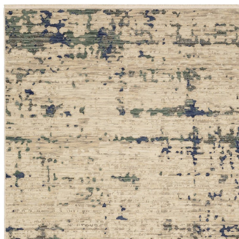 8' X 11' Beige And Green Abstract Area Rug With Fringe