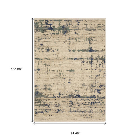 8' X 11' Beige And Green Abstract Area Rug With Fringe