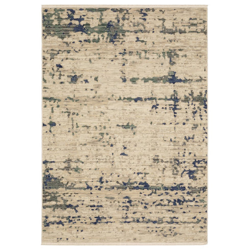 8' X 11' Beige And Green Abstract Area Rug With Fringe