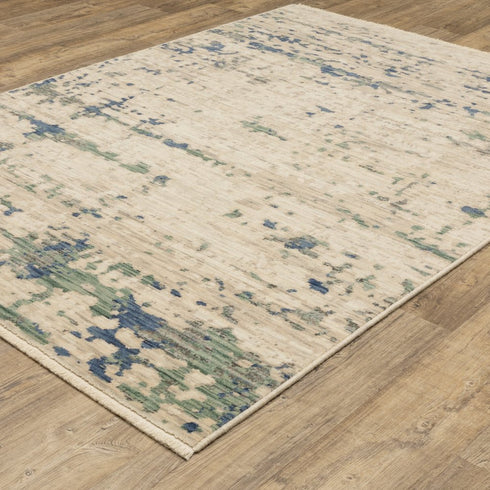 8' X 11' Beige And Green Abstract Area Rug With Fringe