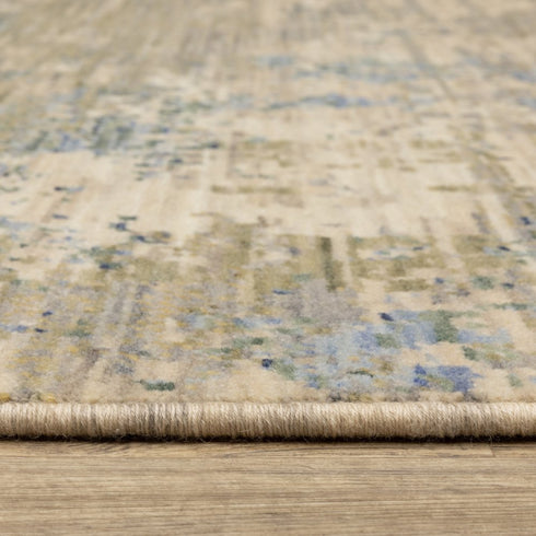 8' X 11' Beige And Green Abstract Area Rug With Fringe